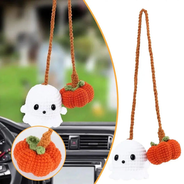 Handmade Halloween Hanging Ornament Crochet Pumpkin and Ghost