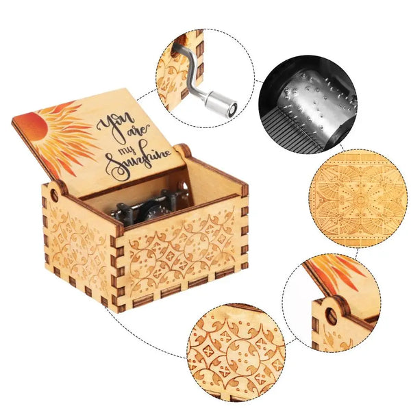 You are My Sunshine Engraved Hand-Cranked Wooden Musical Box