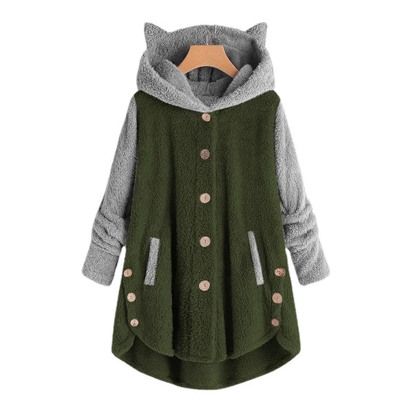 Cozy Cat Ears Teddy Coat with Pockets