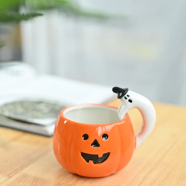 Ceramic Ghost Handle Pumpkin Mug