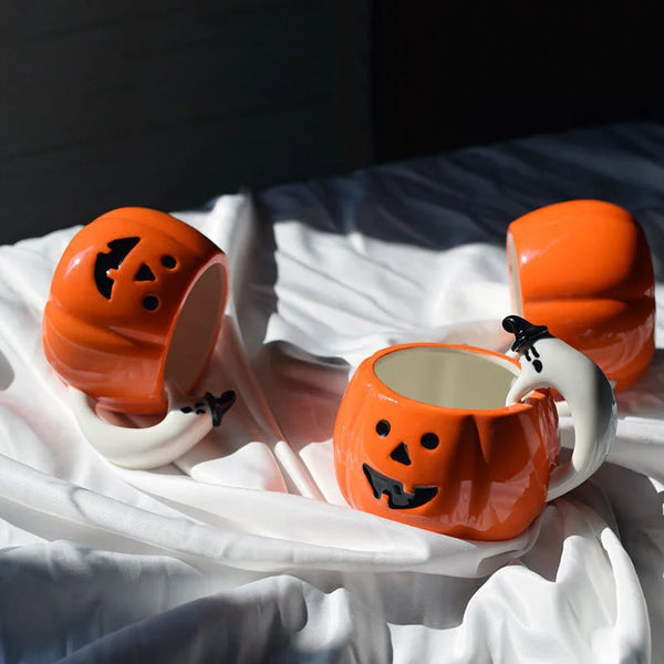 Ceramic Ghost Handle Pumpkin Mug