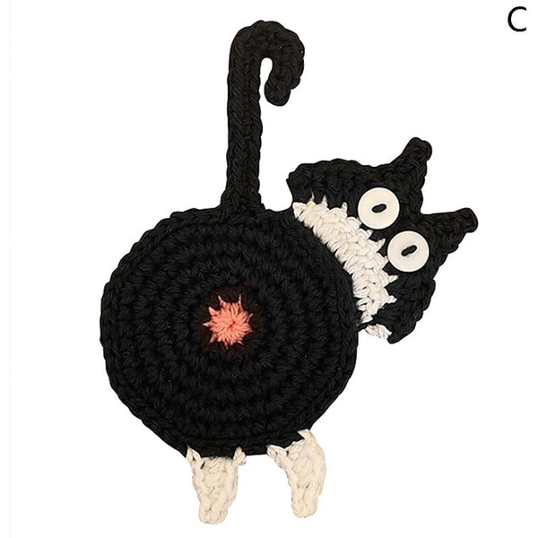 Knitted Cat Shape Cup Coaster Cute Animal Coffee Mug Table Mat Placemat Heat Insulation Cat Butt Dining Mat Kitchen Accessories