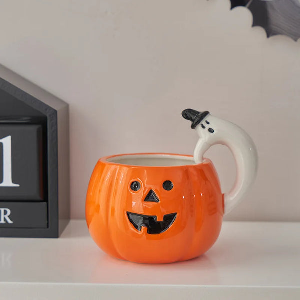 Ceramic Ghost Handle Pumpkin Mug