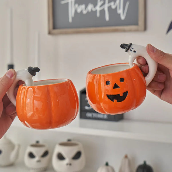 Ceramic Ghost Handle Pumpkin Mug