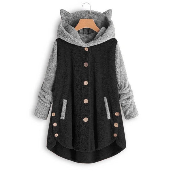 Cozy Cat Ears Teddy Coat with Pockets