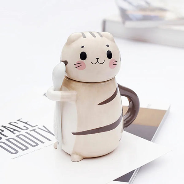 Cat Ceramics Mug with Spoon