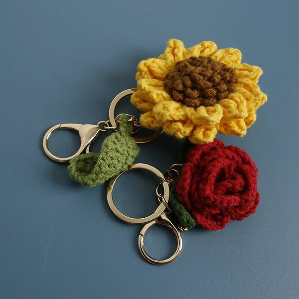 Crochet Rose Sunflower Keychain