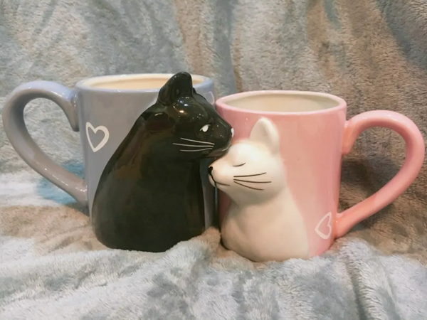 Kiss Me Cat Lovers Mug Set (Handmade)