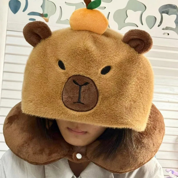 Capybara Hat with Neck Pillow