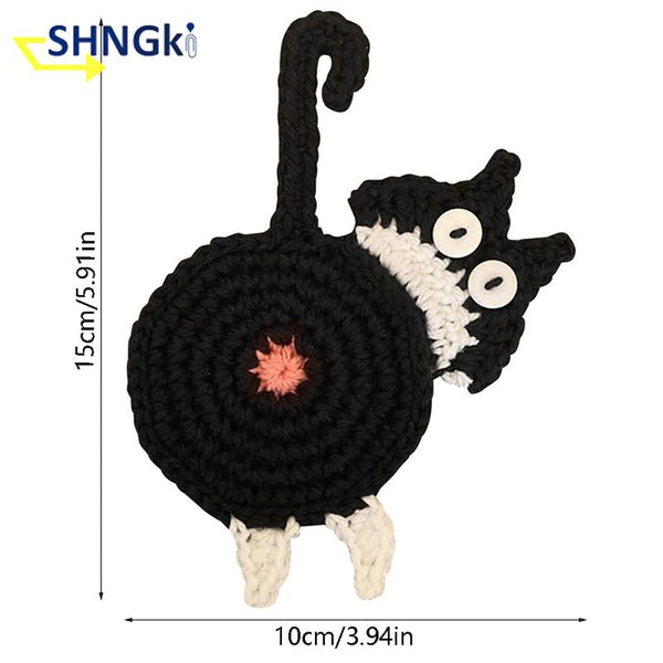 Knitted Cat Shape Cup Coaster Cute Animal Coffee Mug Table Mat Placemat Heat Insulation Cat Butt Dining Mat Kitchen Accessories