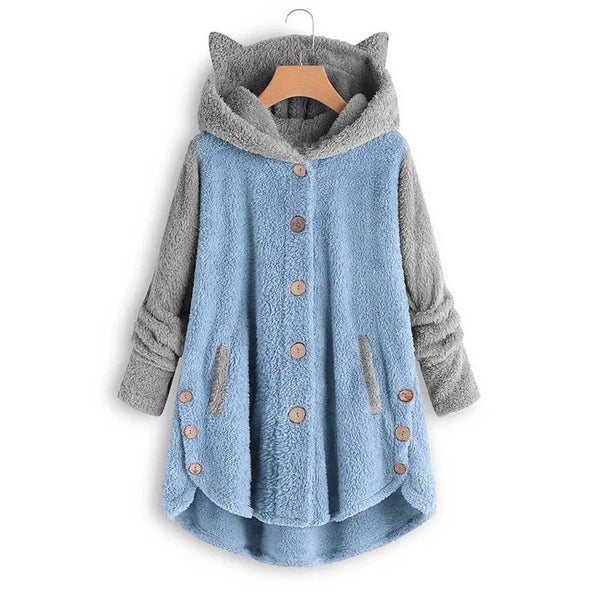 Cozy Cat Ears Teddy Coat with Pockets