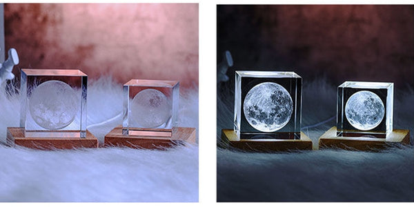 3D Moon Crystal Glass Cube