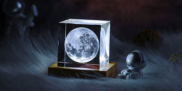 3D Moon Crystal Glass Cube