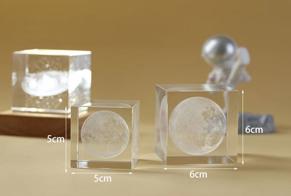 3D Moon Crystal Glass Cube