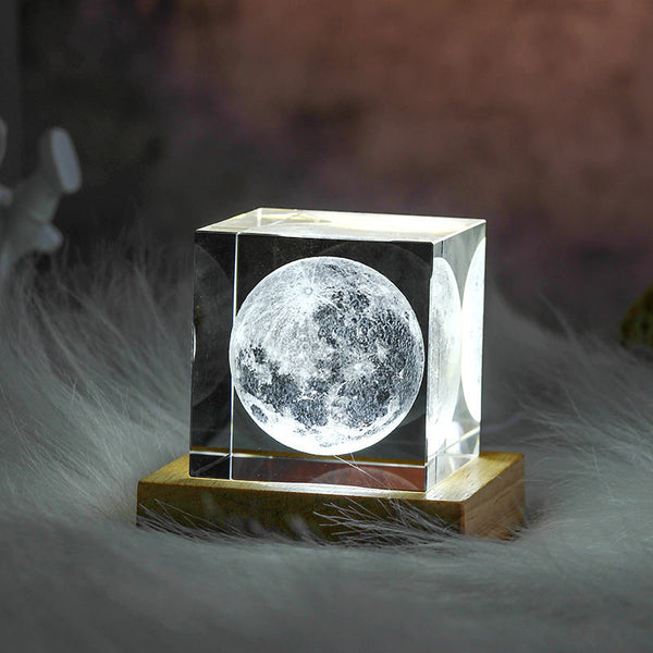 3D Moon Crystal Glass Cube