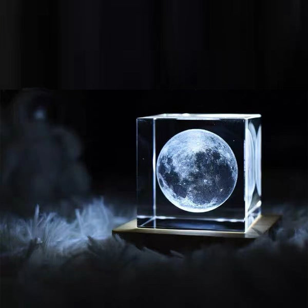 3D Moon Crystal Glass Cube