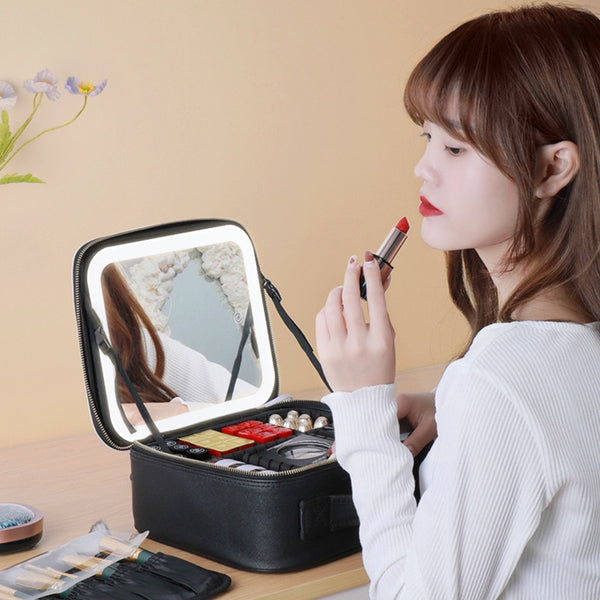 Makeup Organizer Bag With LED Mirror