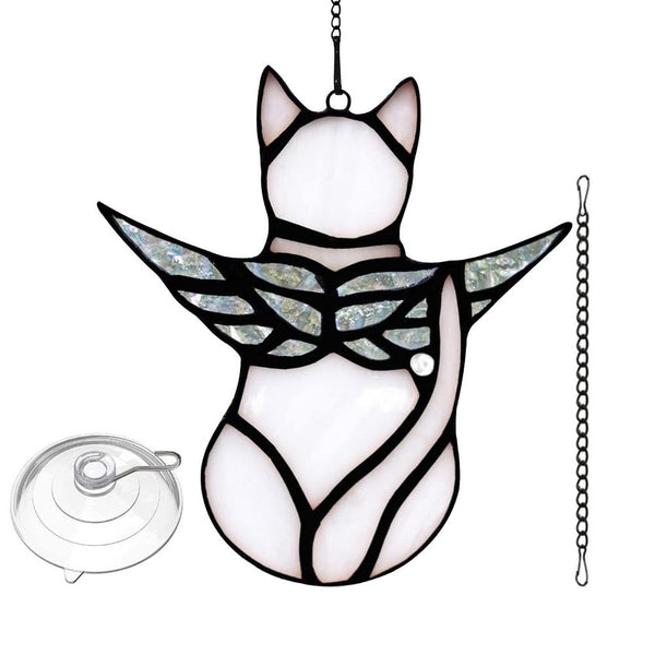 Stained Glass Cat On The Moon Window Hanging Pendant