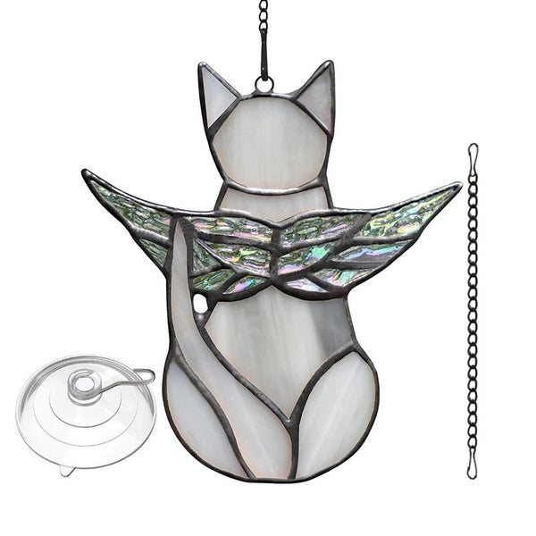 Stained Glass Cat On The Moon Window Hanging Pendant