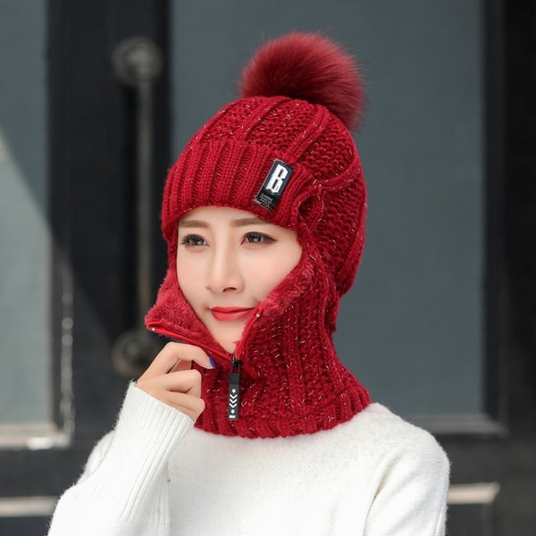 Wool Thick Knitted Beanie With Face Covering