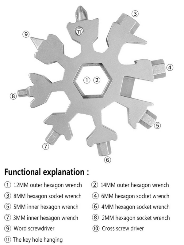 Portable 18 In 1 Mini Snowflake Multi Pocket Tool