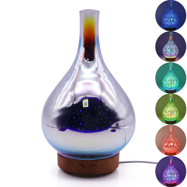 3D Fireworks Glass Vase Shape Air Humidifier with LED Night Light