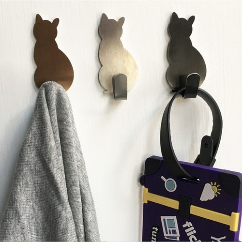 Strong Adhesive Stainless Steel Cat Wall Sticker Hanger