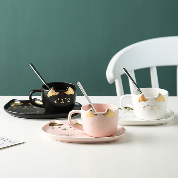 Ceramic Cat Mug Set With Tea Spoon