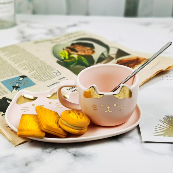 Ceramic Cat Mug Set With Tea Spoon