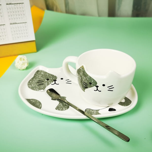 Ceramic Cat Mug Set With Tea Spoon