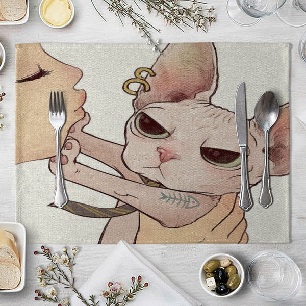 Cat Linen Table Mat