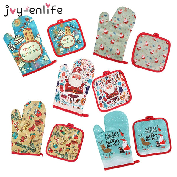 2pcs/set Christmas Baking Anti-Hot Gloves Pad