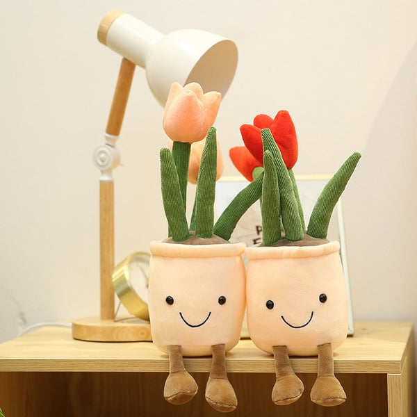 Lifelike Tulip & Succulent Plush Plants