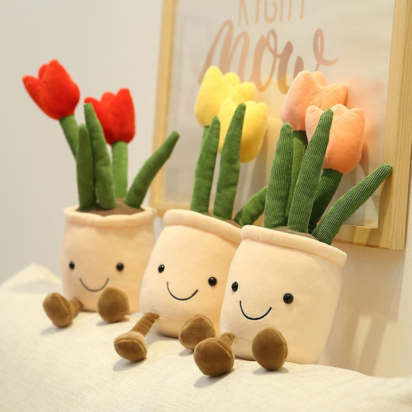 Lifelike Tulip & Succulent Plush Plants