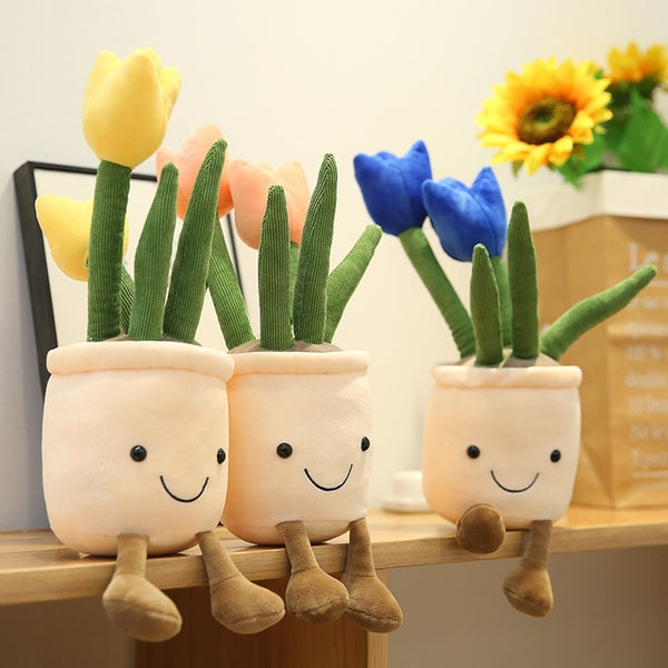 Lifelike Tulip & Succulent Plush Plants