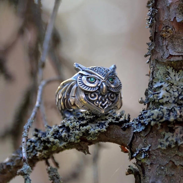 Green Eye Crystal Owl Ring