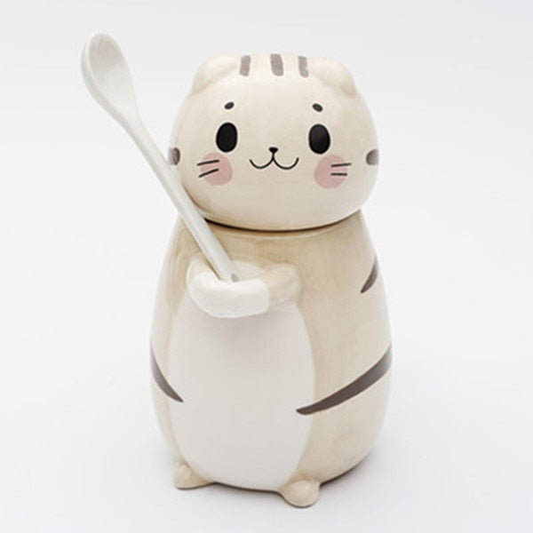 Cat Ceramics Coffee Mug With Spoon