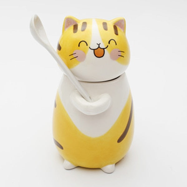 Cat Ceramics Coffee Mug With Spoon