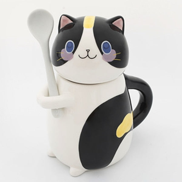 Cat Ceramics Coffee Mug With Spoon