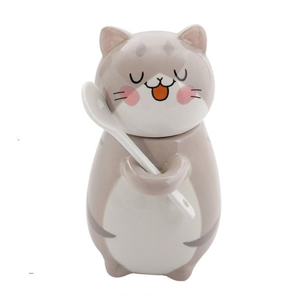 Cat Ceramics Coffee Mug With Spoon